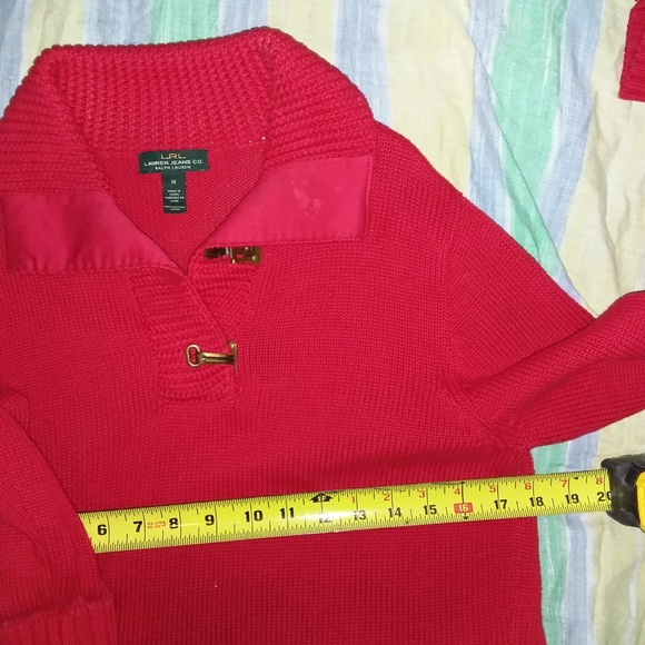 LRL LAUREN WOMENS RED SWEATER WITH HOOKS SIZE MEDIUM - Picture 4 of 5